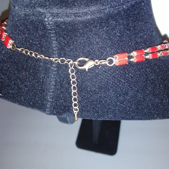 Layered Red Gold Necklace - Picture 9 of 10